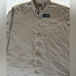 Brand New W TAGS Arrow Men's Tan w Burgundy, Blue checkered Casual button Shirt
